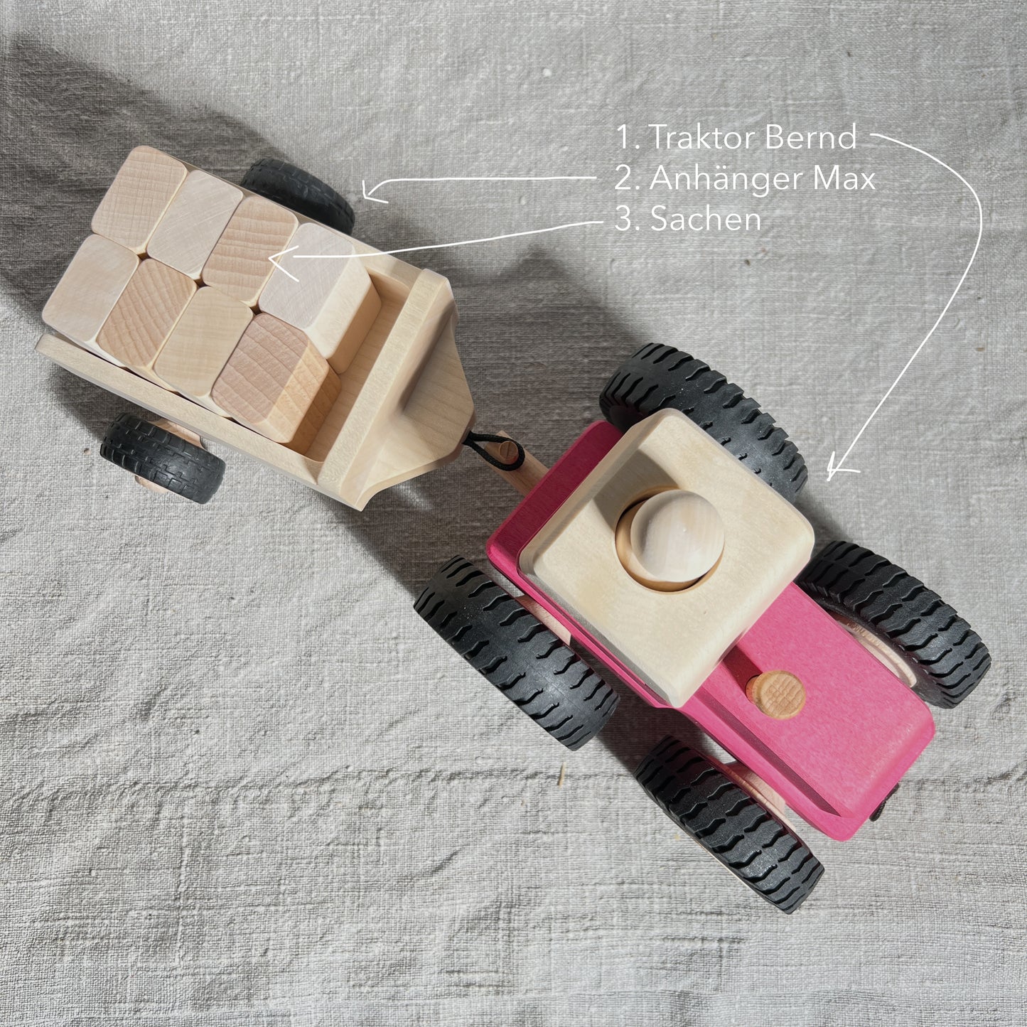 3 in 1 Exklusivset PINK! Traktor Bernd mit Anhänger Max und Sachen