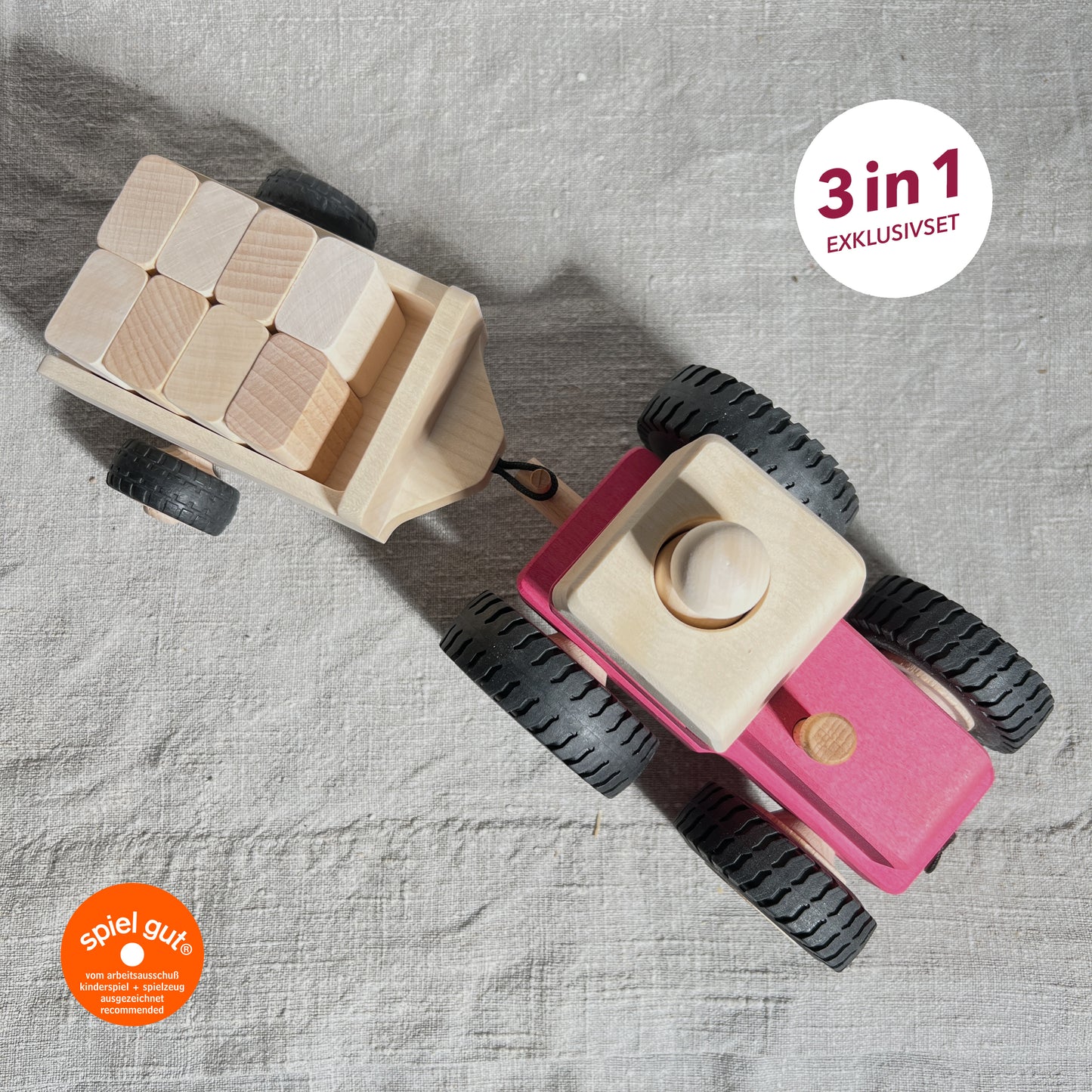 3 in 1 Exklusivset PINK! Traktor Bernd mit Anhänger Max und Sachen